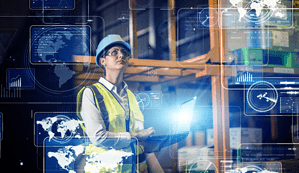 Woman in warehouse, ESG